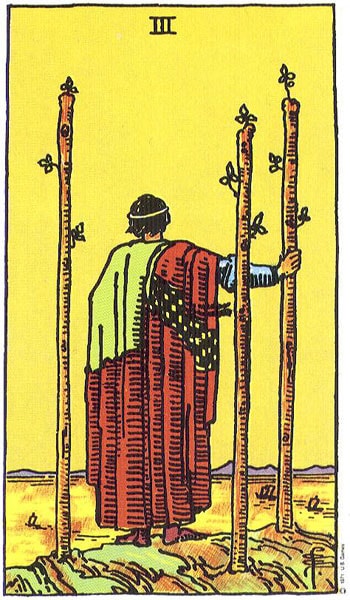 Carta del Tarot tres varitas magicas