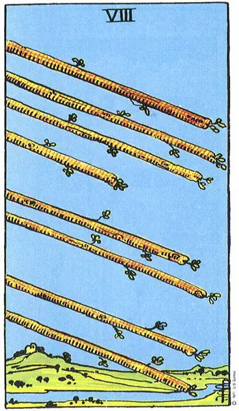 Carta del Tarot Ocho varitas