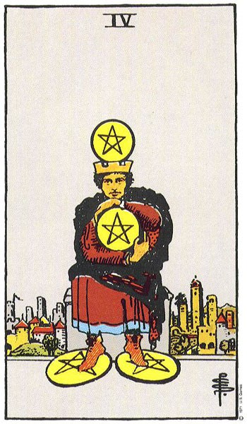 Carta del Tarot cuatro centavos