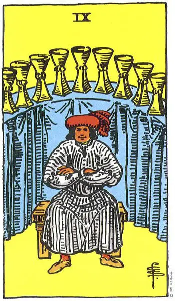 Carta del Tarot nueve tazas