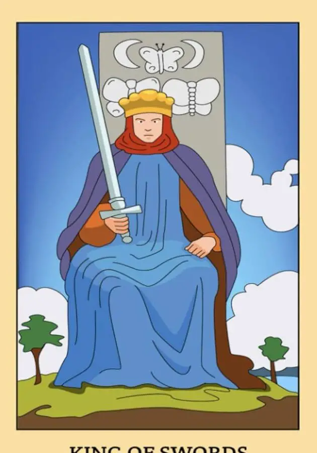 Carta del tarot Rey de Espadas de Rider Tarot Cards diseñada por...